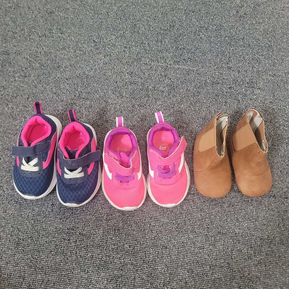 Wonder Nation Size 3 Sneakers and Boots Infant Girls 3 Pair Footwear Lot